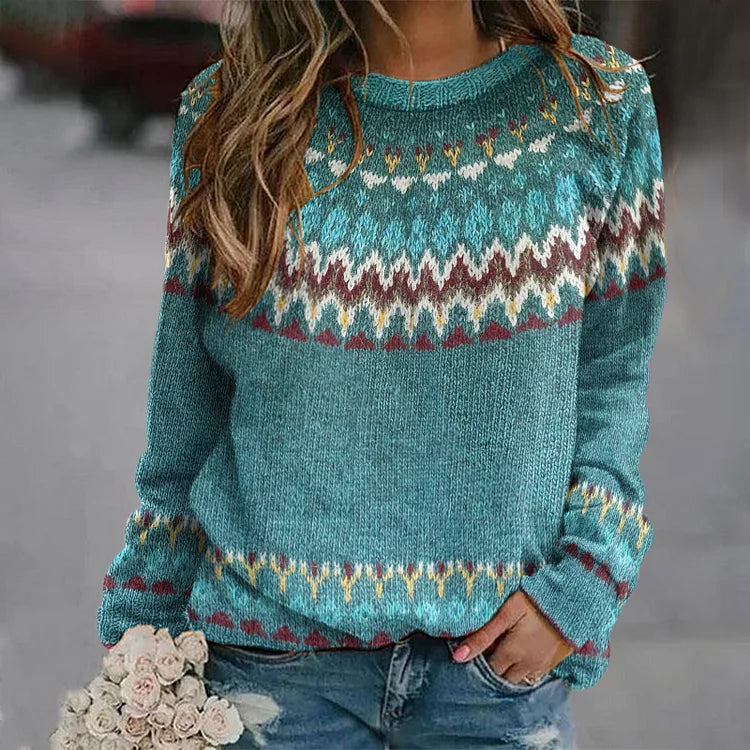 REGINA | Sweter Retro Z Falistym Wzorem