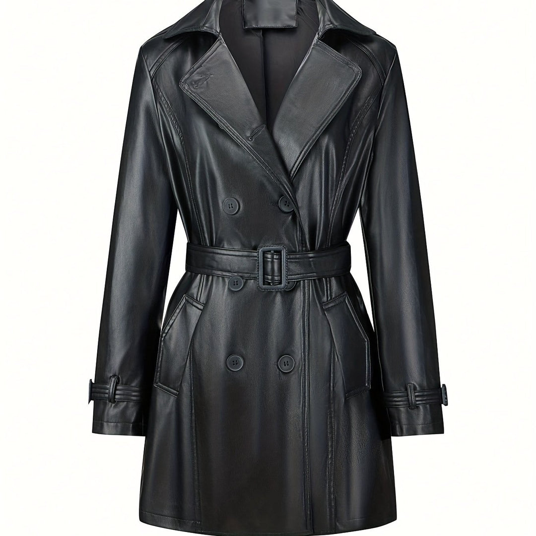 Faye – Elegancki damski wegański płaszcz trench z paskiem