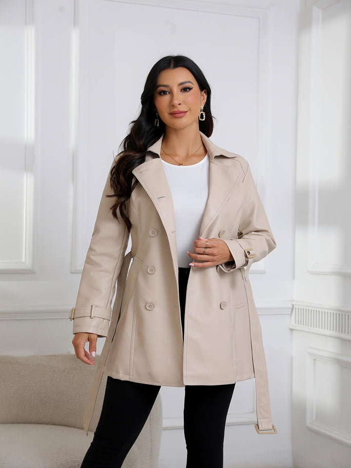 Faye – Elegancki damski wegański płaszcz trench z paskiem