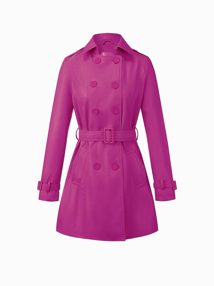Faye – Elegancki damski wegański płaszcz trench z paskiem
