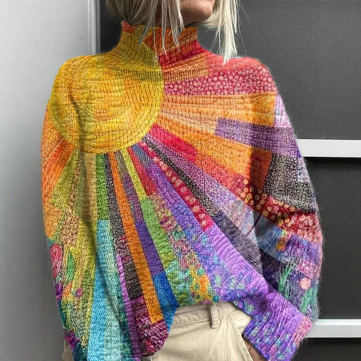 Edith - Sweter z golfem Patchwork
