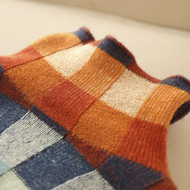 Adalynn - Kolorowy sweter z golfem o wzorze patchwork