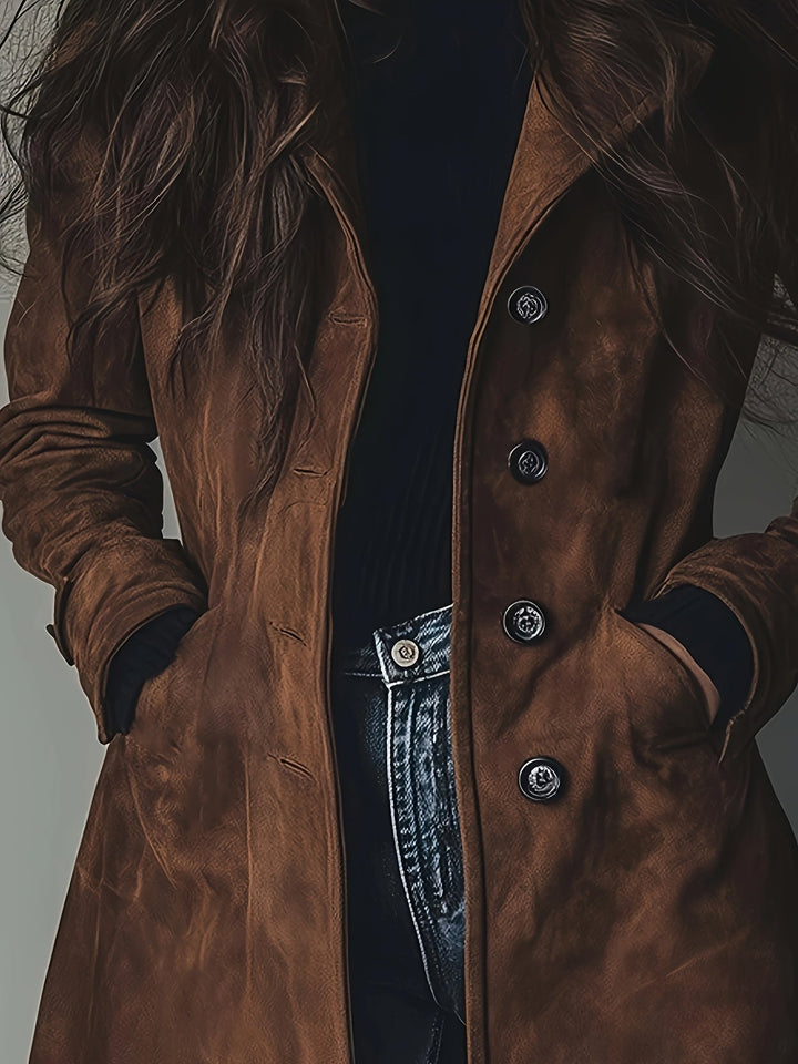 Keziah – Elegancki płaszcz vintage z klapami i guzikami
