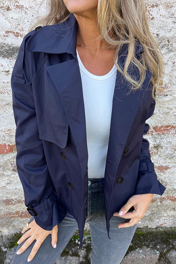 Modna dwurzędowa kurtka trench casual z klapami