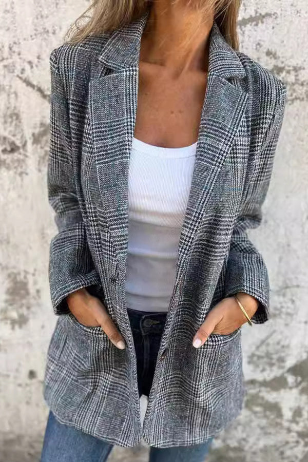 Tamara | Retro-Hahnentrittowy blazer casualowy z klapami