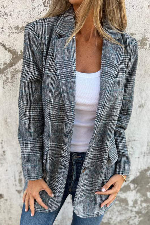 Tamara | Retro-Hahnentrittowy blazer casualowy z klapami