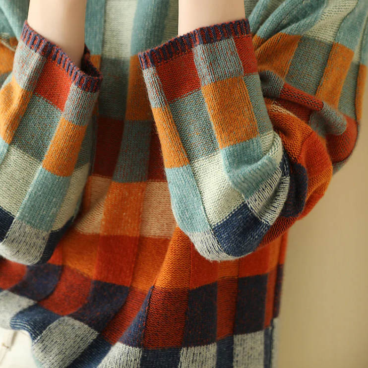 Adalynn - Kolorowy sweter z golfem o wzorze patchwork