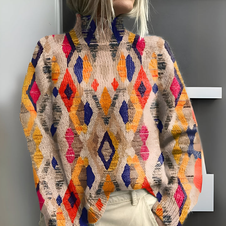 Edith - Sweter z golfem Patchwork